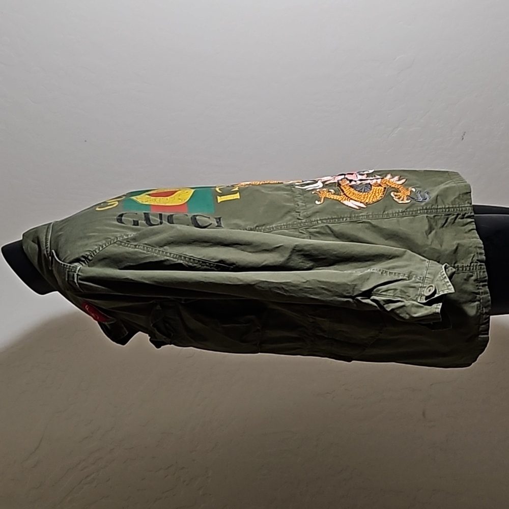Gucci Dark Green  Red Cargo GG Logo Orange Dragon Embroidered Jacket Coat Sz. 44 - Picture 4 of 10